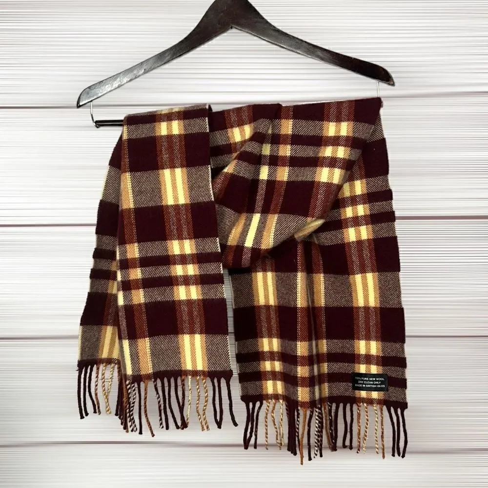 Vintage 100% Pure New Wool England Tartan Plaid Scarf 57x11,5 inches.